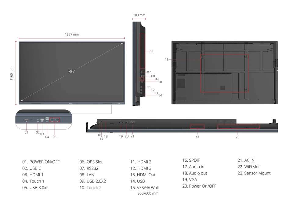 Màn Hình Tương Tác ViewBoard IFP8633-G–86” 4K, Android 11, Cổng USB-C 65W, Đa Nhiệm & myViewBoard